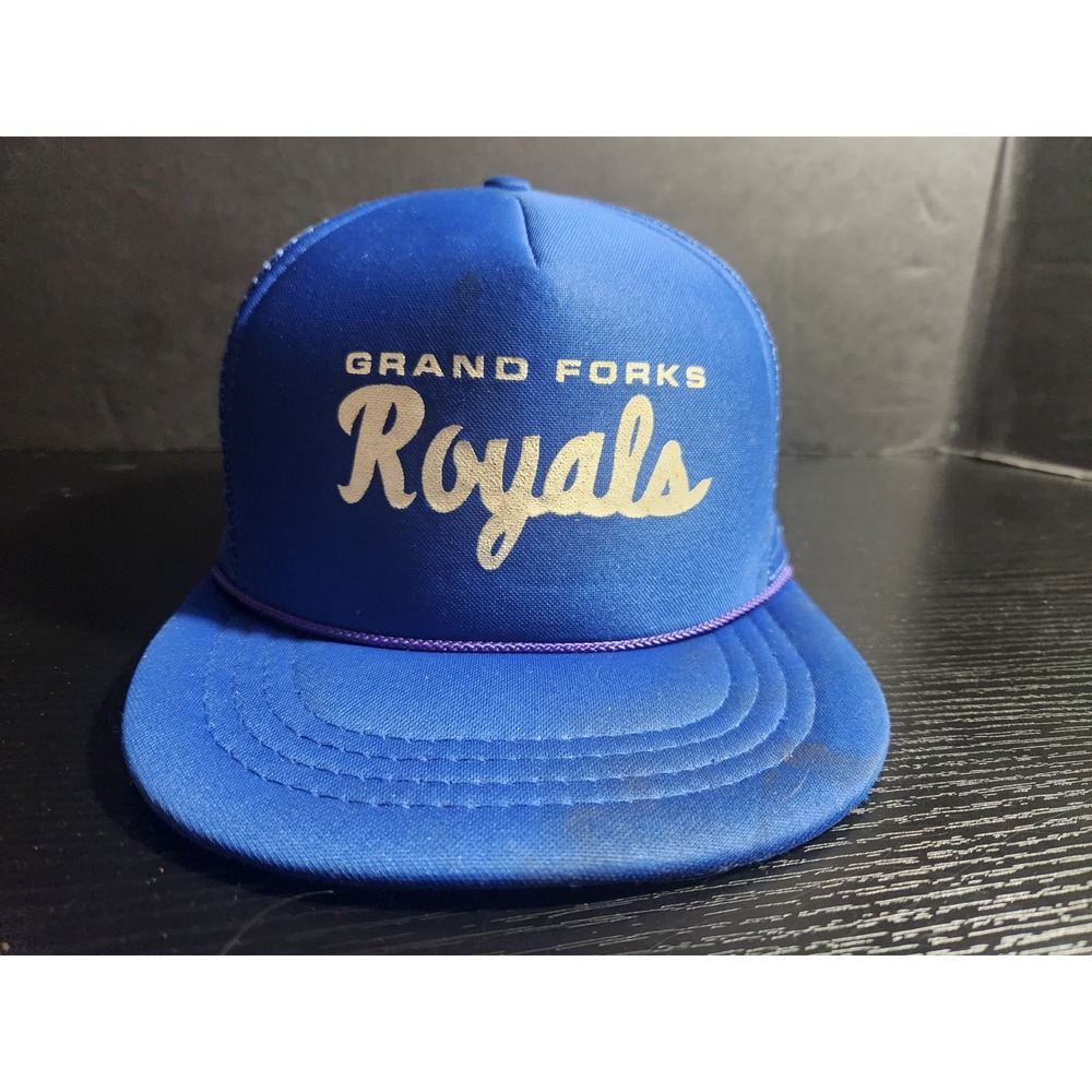 Vintage Otto Cap Grand Forks‎ Royals Blue Trucker Hat Snapback Mesh Rope Hat